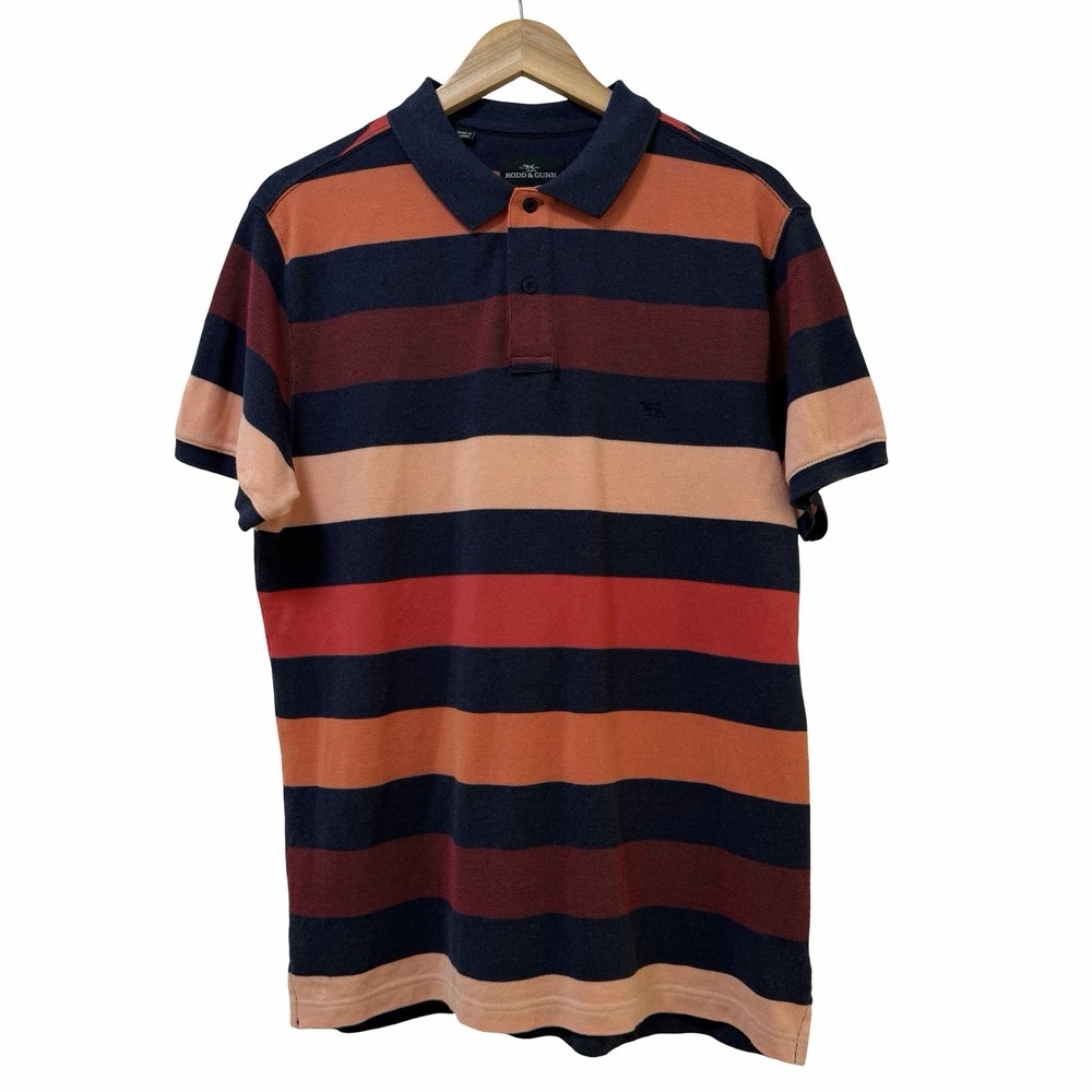 Rodd & Gunn Mens Kinlock Sports Fit Stripe Polo Shirt Size L Tangelo Preppy